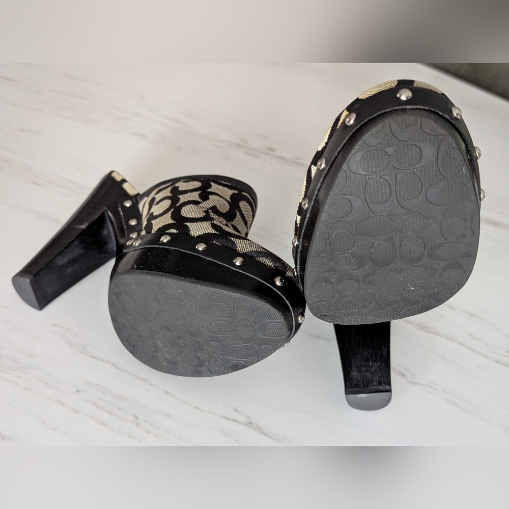 Coach Signature Canvas Mule Clogs - Black & Tan With C Monogram - Picture 6 of 16